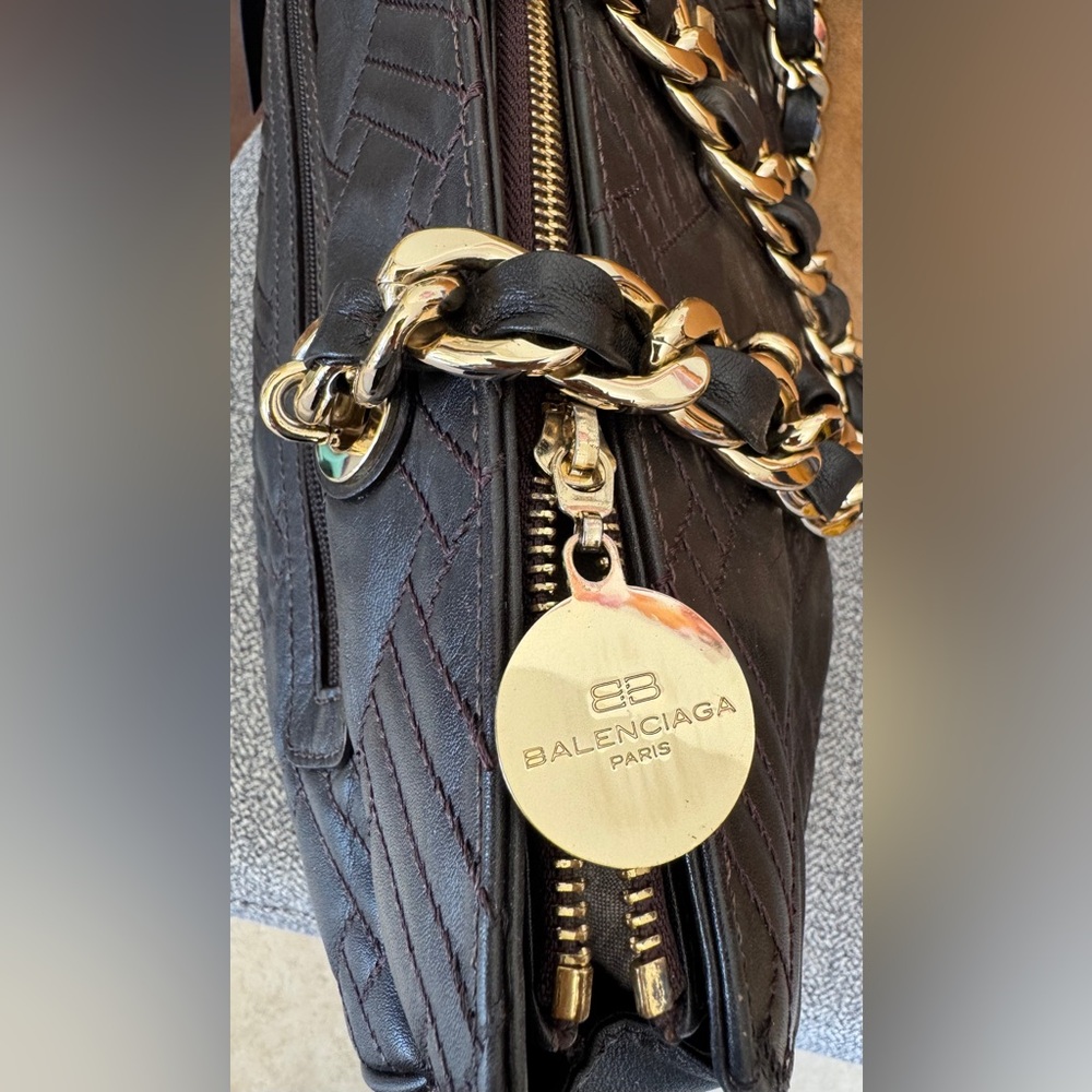 Balenciaga Dark Brown Chevron Quilted Leather Shoulder Bag (COA) - Picture 7 of 16